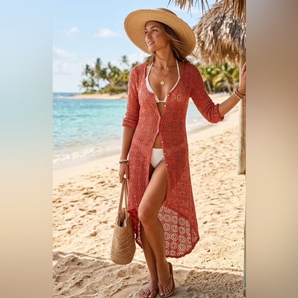 Free People Rust Crochet Swim Coverup
